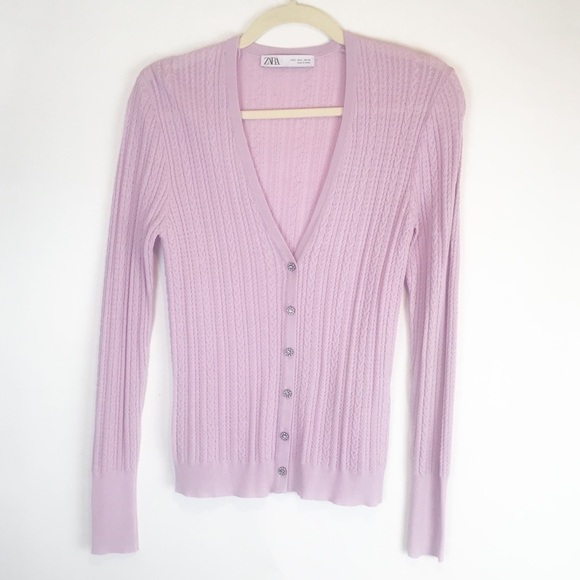 Zara Deep V Neck Cardigan Rhinestone Buttons - Picture 1 of 9